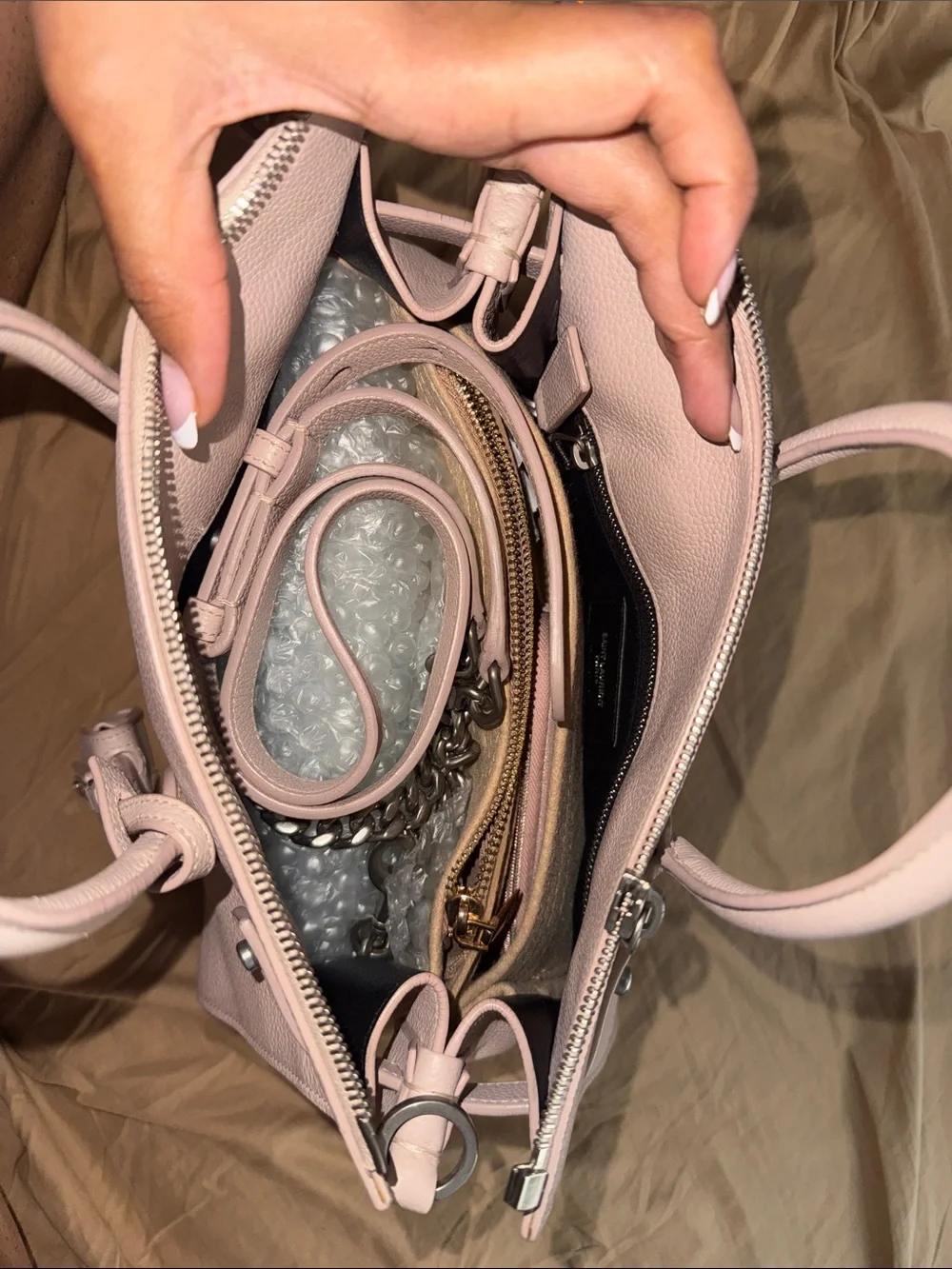 Saint Laurent Blush Pink Pebbled Leather Satchel